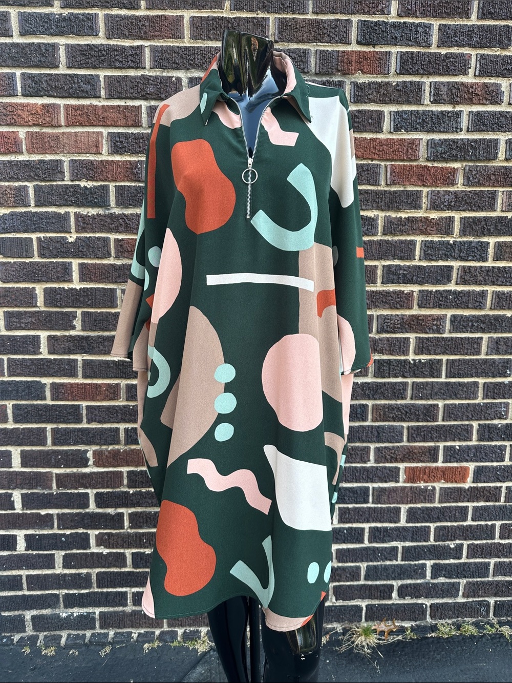 Monki by ASOS Abstract Memphis Design Print Zip-Front Oversized Shift Dress